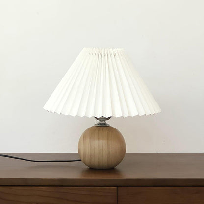 Wooden Pleated Table Lamp Dia 11″ x H 11.8″ / Dia 28cm x H 30cm / Natural wood + White / US Plug Table lamp