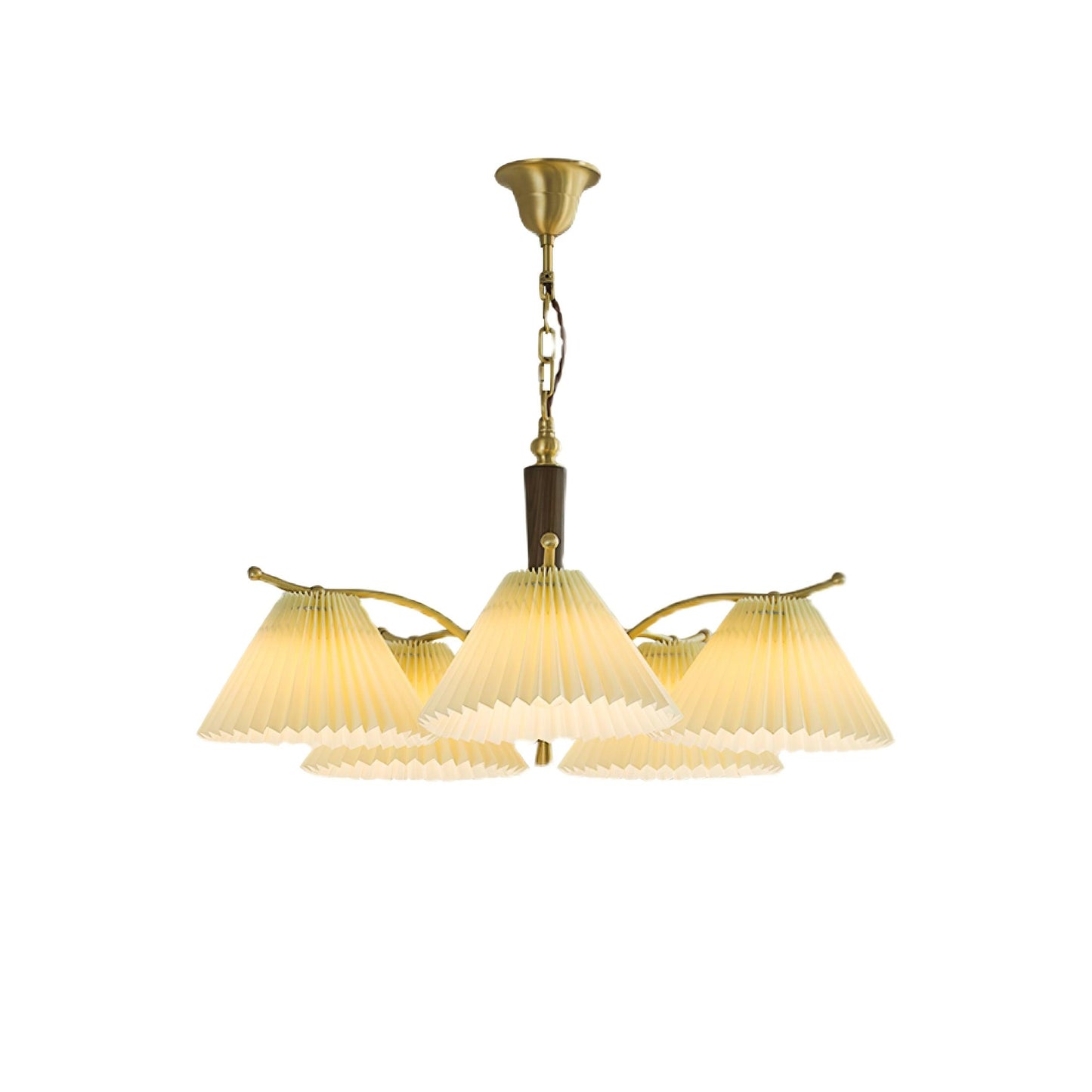 Wrinkled Chandelier 5 heads: ? 31.5″ x H 13.8″ / Dia 80cm x H 35cm / Walnut & White & Polished Brass Chandelier