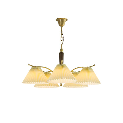 Wrinkled Chandelier 5 heads: ? 31.5″ x H 13.8″ / Dia 80cm x H 35cm / Walnut & White & Polished Brass Chandelier
