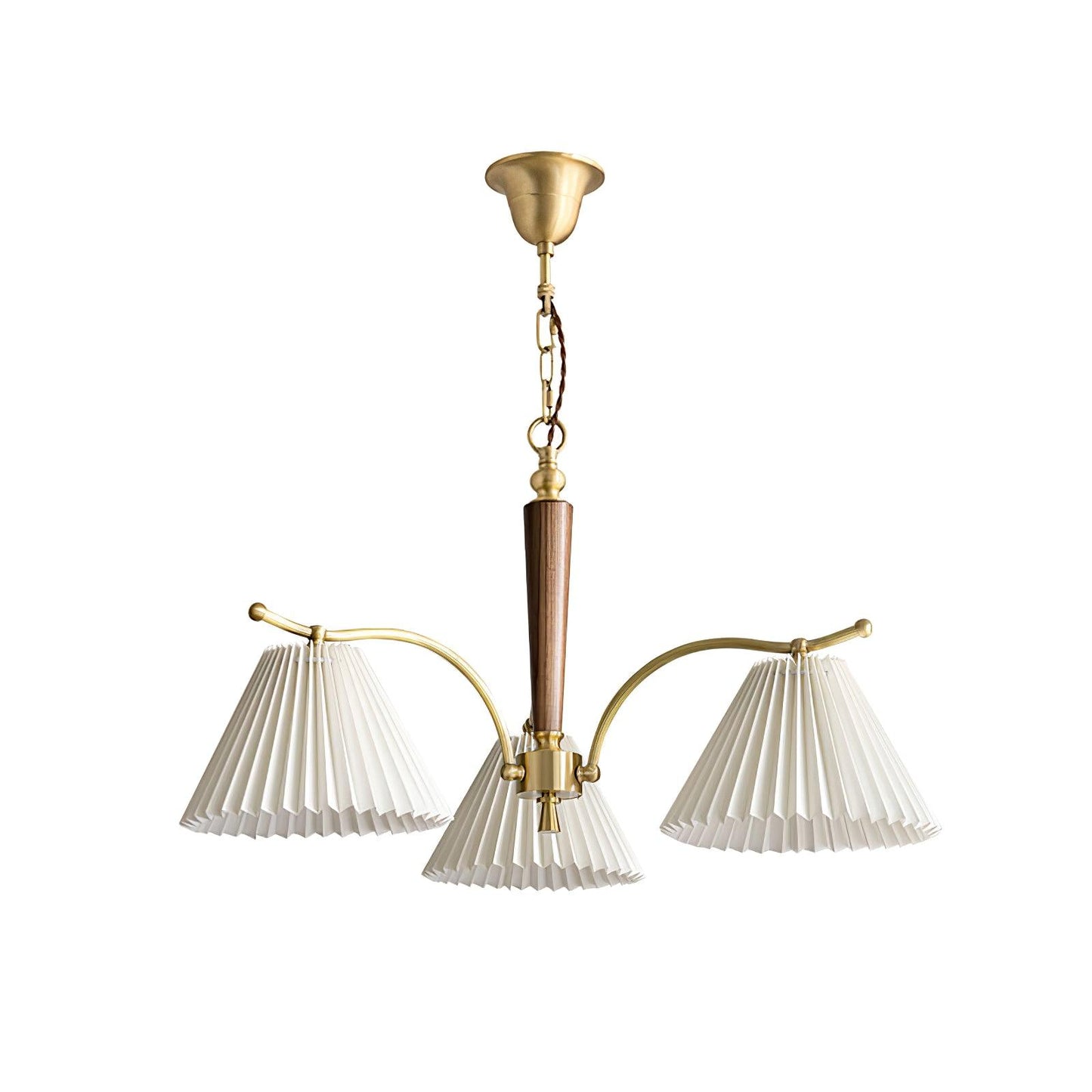 Wrinkled Chandelier 3 heads: ? 28.7″ x H 13.8″ / Dia 73cm x H 35cm / Walnut & White & Polished Brass Chandelier