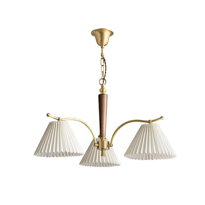 Wrinkled Chandelier 3 heads: ? 28.7″ x H 13.8″ / Dia 73cm x H 35cm / Walnut & White & Polished Brass Chandelier