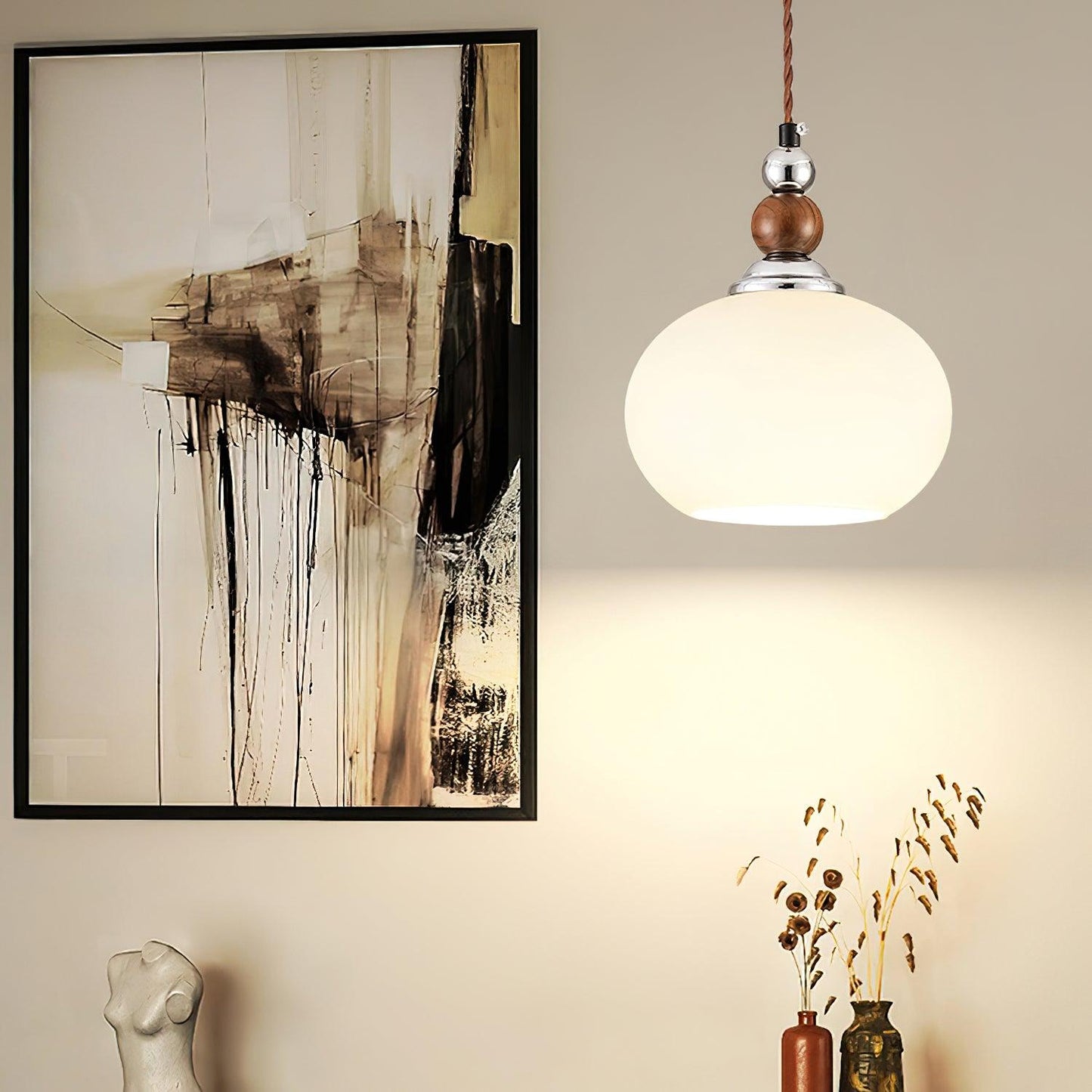 Yisi Po Pendant Lamp Dia 7.1″ x H 4.7″ / Dia 18cm x H 12cm / Walnut color & Chrome Pendant light