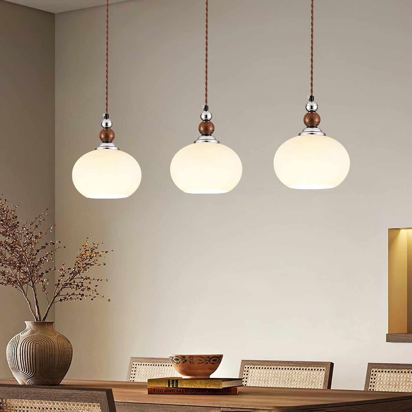Yisi Po Pendant Lamp Dia 7.1″ x H 4.7″ / Dia 18cm x H 12cm / Walnut color & Chrome Pendant light
