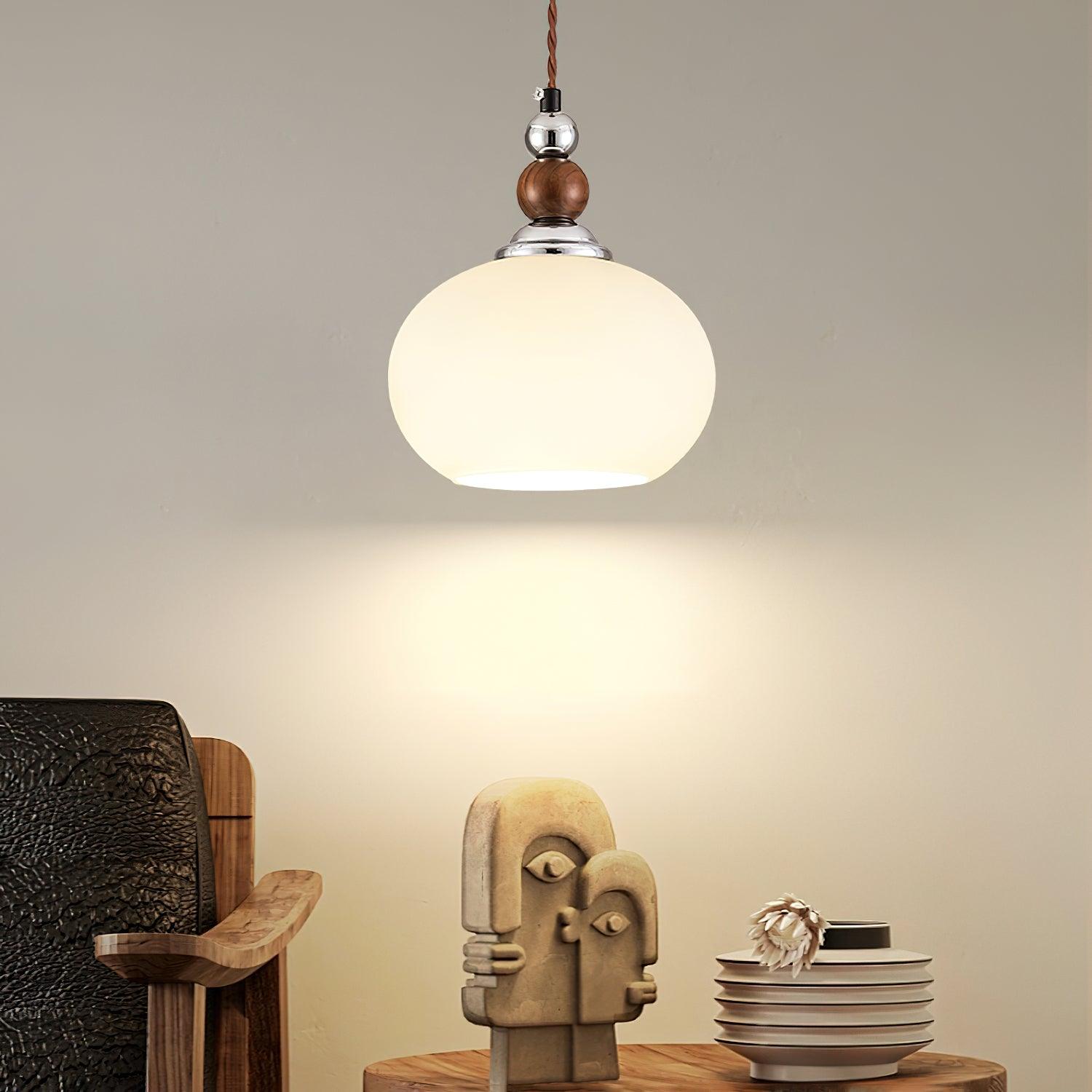 Yisi Po Pendant Lamp Dia 7.1″ x H 4.7″ / Dia 18cm x H 12cm / Walnut color & Chrome Pendant light