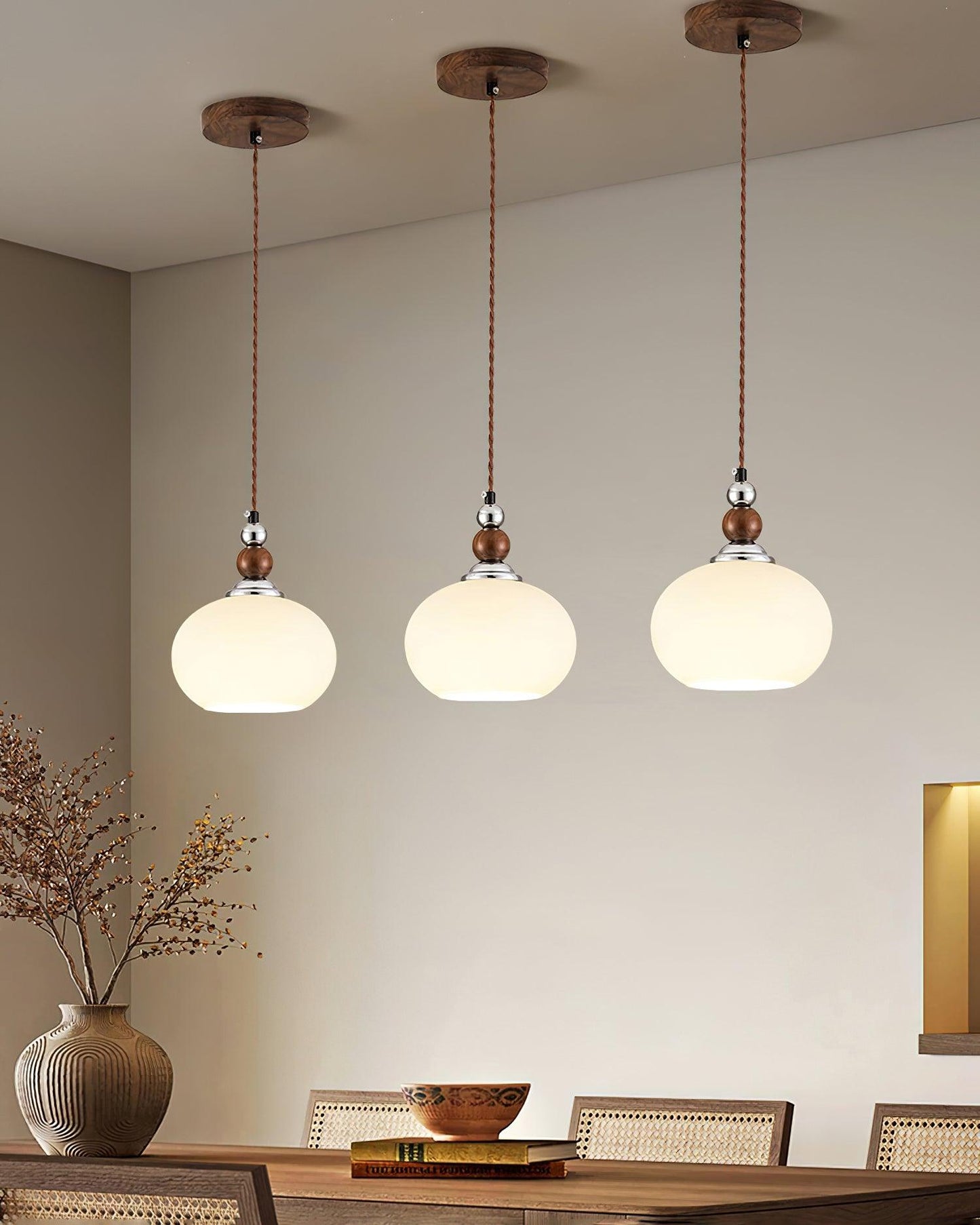 Yisi Po Pendant Lamp Dia 7.1″ x H 4.7″ / Dia 18cm x H 12cm / Walnut color & Chrome Pendant light