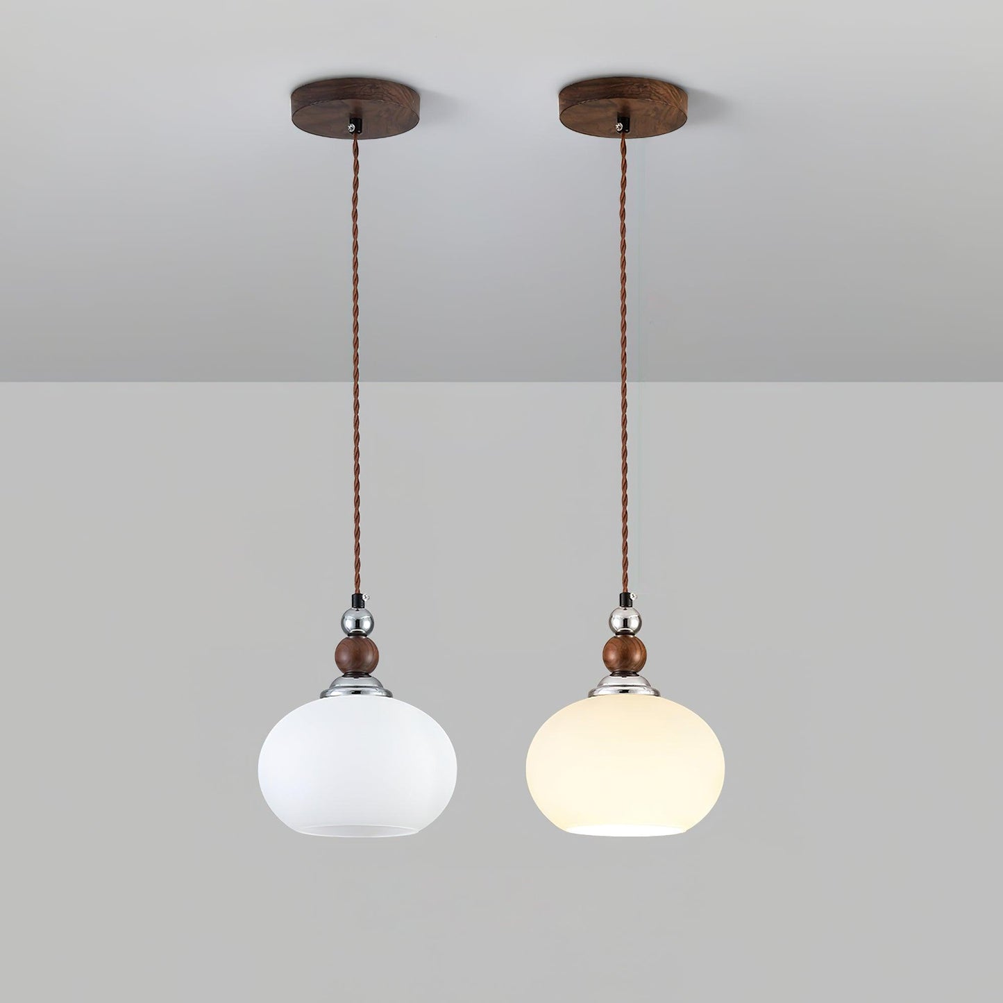 Yisi Po Pendant Lamp Dia 7.1″ x H 4.7″ / Dia 18cm x H 12cm / Walnut color & Chrome Pendant light