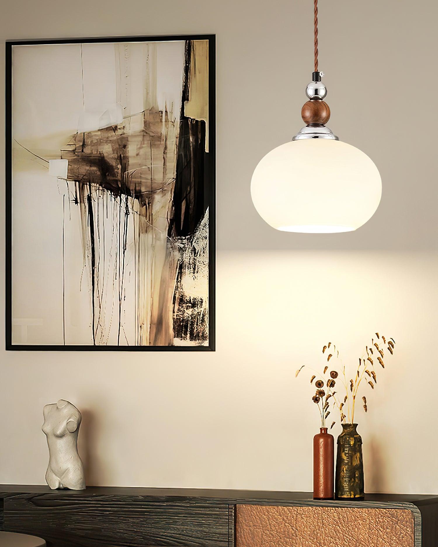 Yisi Po Pendant Lamp Dia 7.1″ x H 4.7″ / Dia 18cm x H 12cm / Walnut color & Chrome Pendant light