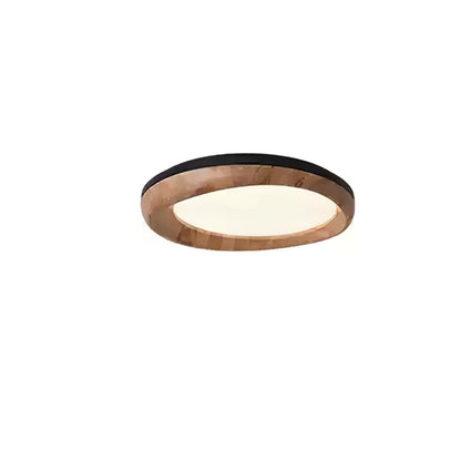 Zenova Wood Ceiling Light Dia 23.6’’ x H 5.1’’ / Black & Wood Color / Warm Light Ceiling lamp