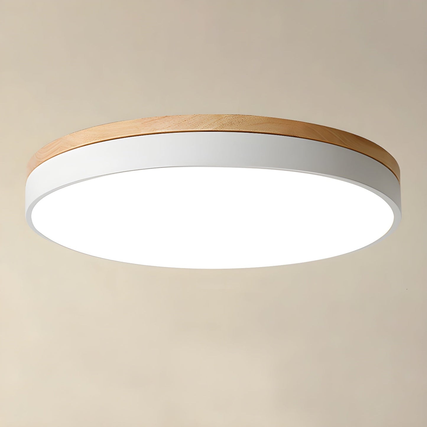 Zara Circular Wood Ceiling Lamp Dia 11.8″ x H 2″ / White / Warm Light