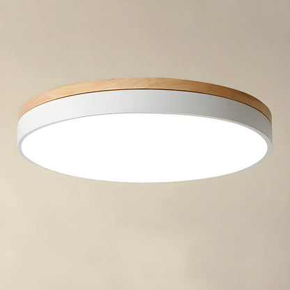 Zara Circular Wood Ceiling Lamp Dia 11.8″ x H 2″ / White / Warm Light