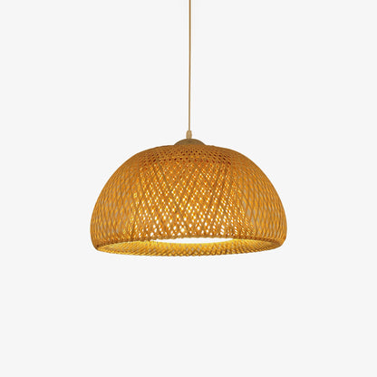 Zenith Bamboo Pendant Light Dia 15″ x H 7.9″ / Dia 38cm x H 20cm / Chrome & Natural rattan Pendant light