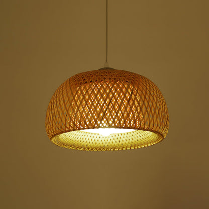 Zenith Bamboo Pendant Light Dia 18.1″ x H 8.7″ / Dia 46cm x H 22cm / Chrome & Natural rattan Pendant light