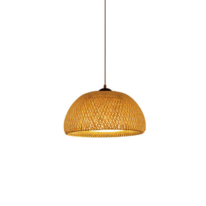 Zenith Bamboo Pendant Light Dia 11.8″ x H 16.3″ / Dia 30cm x H 16cm / Chrome & Natural rattan Pendant light