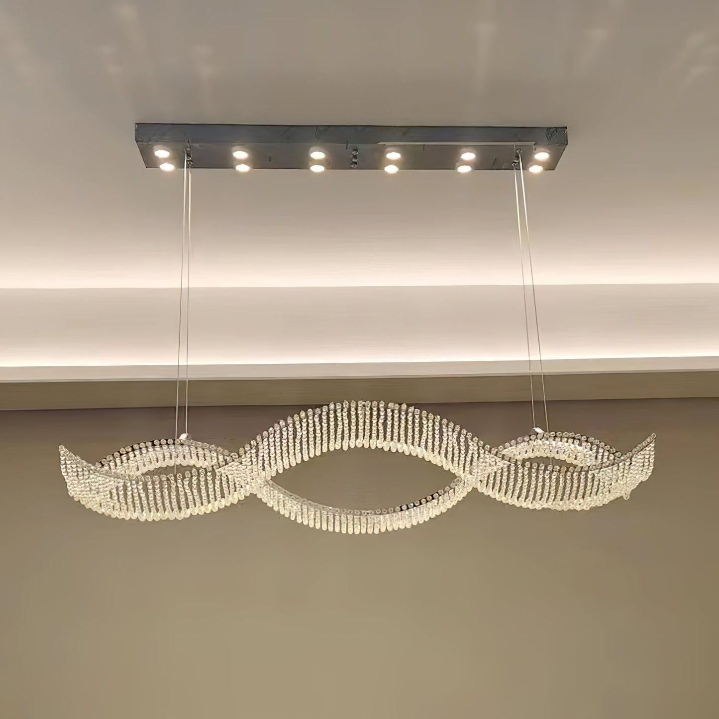Alon Chandelier L 59″ x H 12.6″ / L 150cm x H 32cm / Chrome & Clear / Warm Light Pendant light