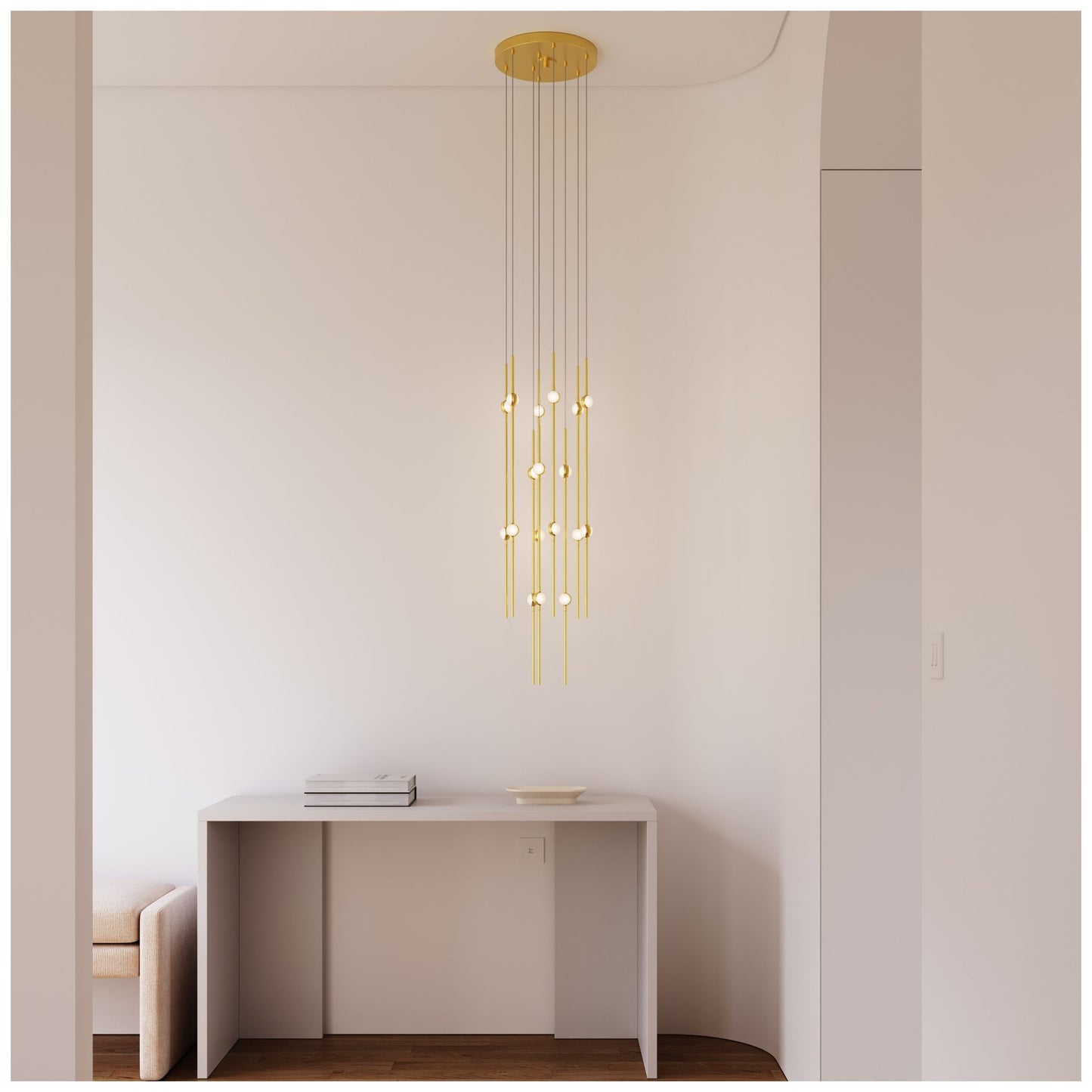 Aries 11.5"W Round Brass 3000K Long White Shade LED Pendant