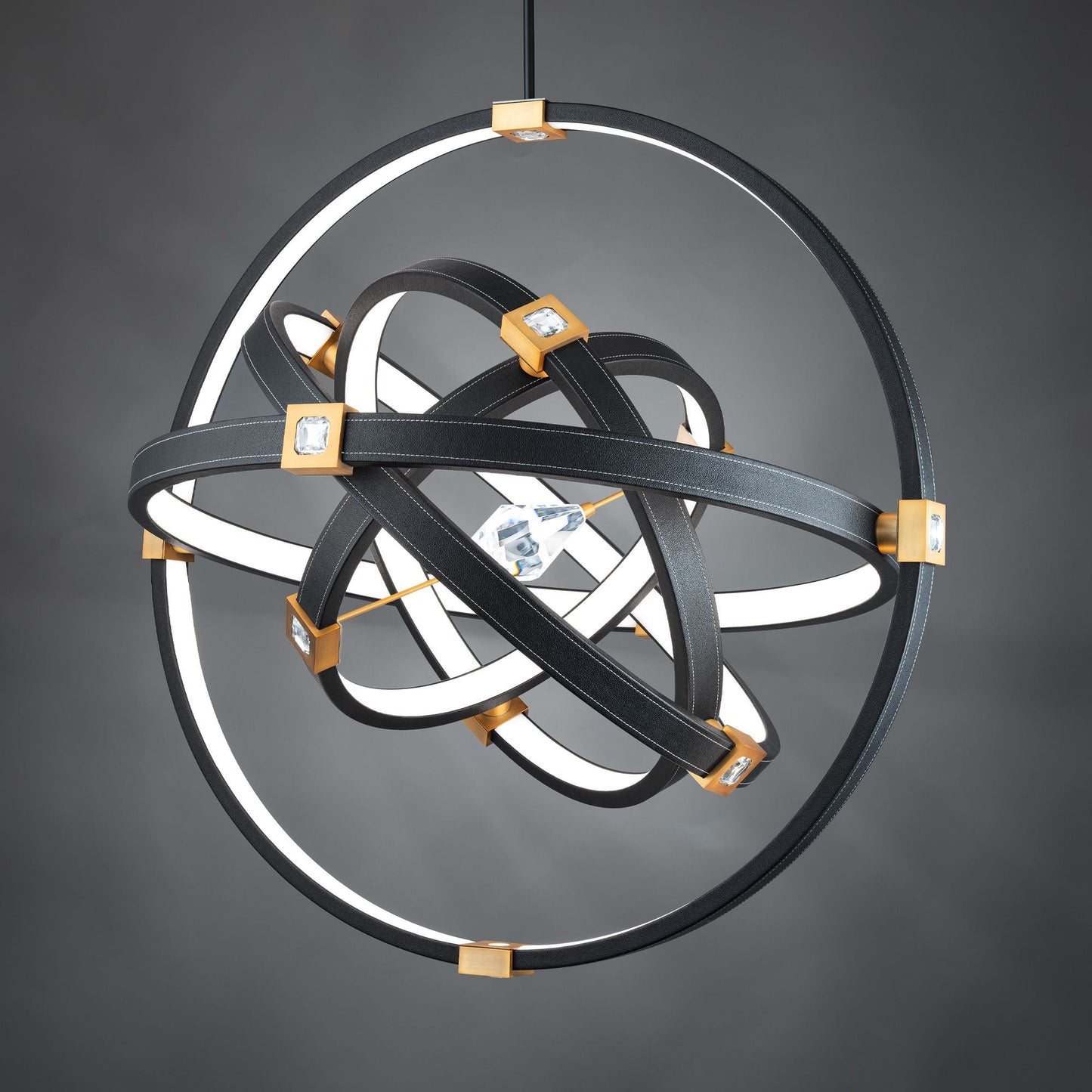 Atomic 36 1/2" Wide Black and Aged Brass LED Pendant Light