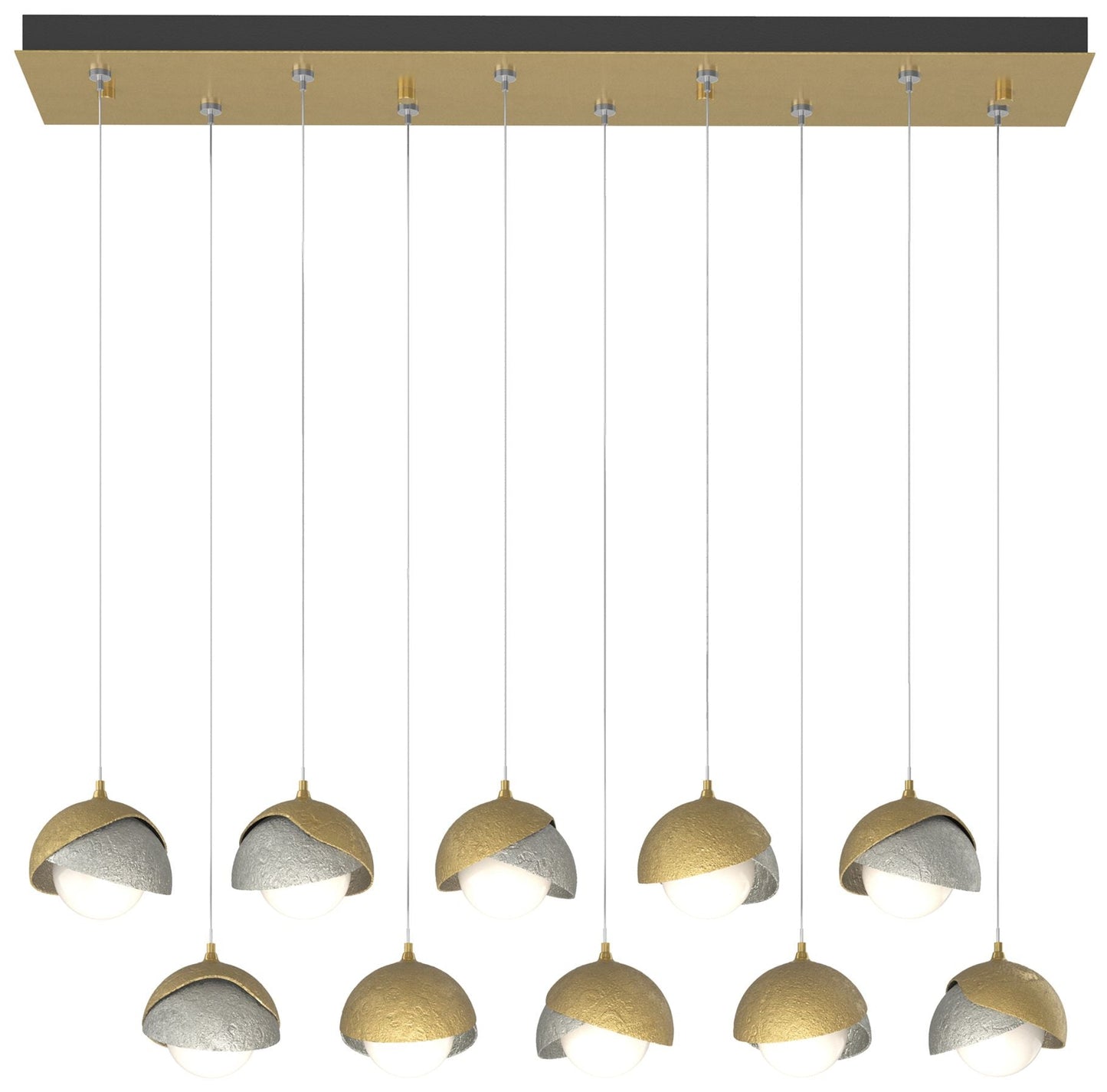 Brooklyn 44.5" Brass & Sterling Rectangular Long 2-Shade Pendant