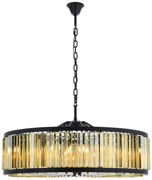 Chelsea 10 Light Matte Black Chandelier Golden Teak