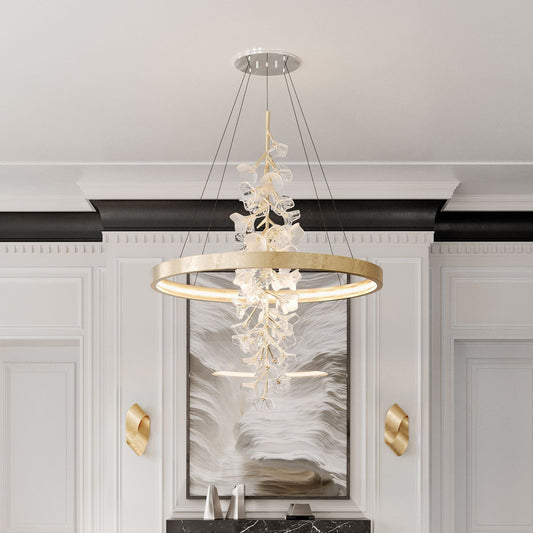 Corbett Lighting Jasmine 36" Wide LED Gold Leaf Flower Ring Chandelier