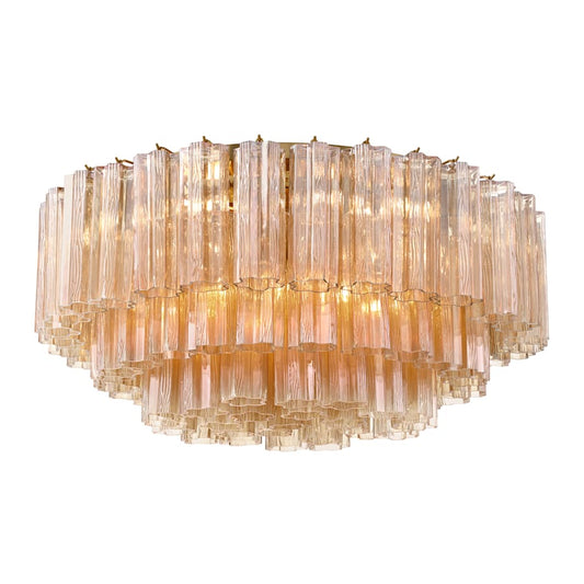 Crystorama Lighting Group Addis 16 Light 32" Wide Flush Mount Drum Ceiling Fixture with Amber Tronchi Glass Shade
