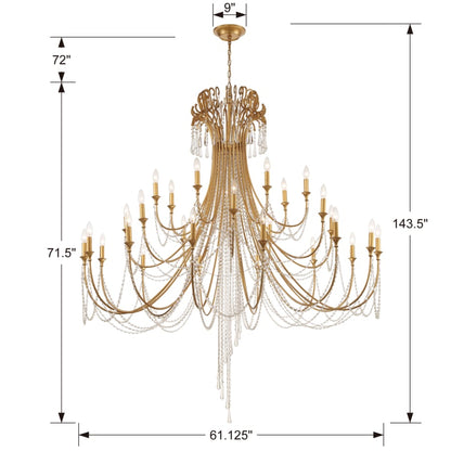 Crystorama Lighting Group Arcadia 28 Light 61" Wide Crystal Candle Style Chandelier with Hand Cut Crystal Accents