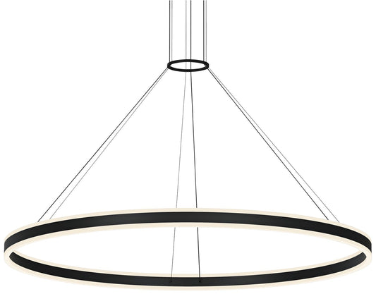 Double Corona 60" Wide Satin Black 2-Light LED Pendant