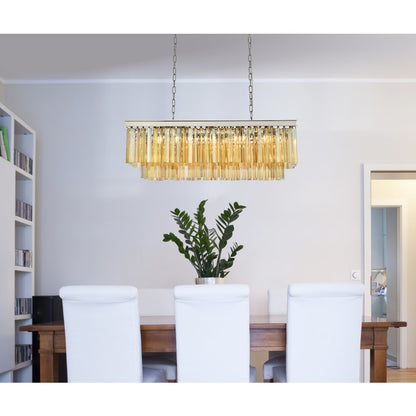 Elegant Lighting Sydney 12 Light 40" Wide Crystal Linear Chandelier with Golden Teak Royal Cut Crystals