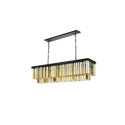 Elegant Lighting Sydney 12 Light 50" Wide Crystal Linear Chandelier with Golden Teak Royal Cut Crystals