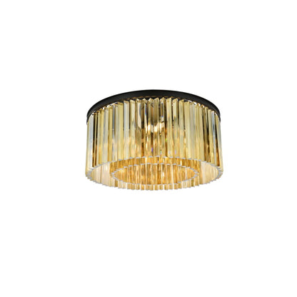 Elegant Lighting Sydney 8 Light 32" Wide Flush Mount Drum Ceiling Fixture with Golden Teak Royal Cut Crystals