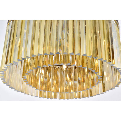 Elegant Lighting Sydney 8 Light 32" Wide Flush Mount Drum Ceiling Fixture with Golden Teak Royal Cut Crystals