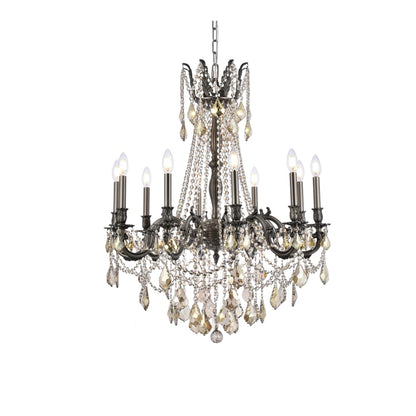 Elegant Lighting Rosalia 10 Light 28" Wide Crystal Chandelier with Golden Teak Royal Cut Crystals