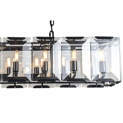 Elegant Lighting Monaco 16 Light 53" Wide Linear Style Chandelier with Emerald Cut Glass Panels