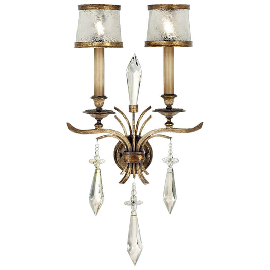 Fine Art Handcrafted Lighting Monte Carlo Two-Light Wall Sconce with Hand-Blown Crystallized Glass Shades and Crystal Accents