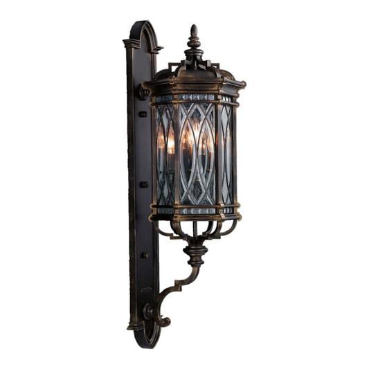 Fine Art Handcrafted Lighting Warwickshire Four-Light Outdoor Wall Sconce with Beveled Leaded Glass Panels