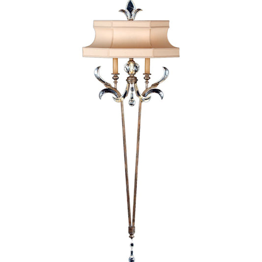 Fine Art Handcrafted Lighting Beveled Arcs Two-Light Beveled Crystal Wall Sconce with Laminated Silk Shantung Shade