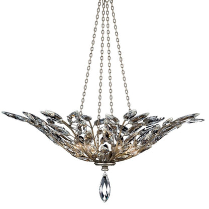Fine Art Handcrafted Lighting Crystal Laurel Four-Light Foyer Pendant with Bold-Cut Stylized Crystal Leaves