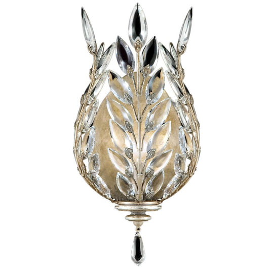 Fine Art Handcrafted Lighting Crystal Laurel Single-Light Wall Sconce with Bold-Cut Stylized Crystal Leaves