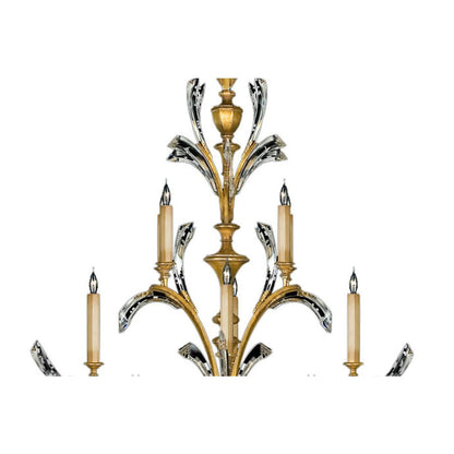 Fine Art Handcrafted Lighting Beveled Arcs Gold Sixteen-Light Three-Tier Beveled Crystal Chandelier