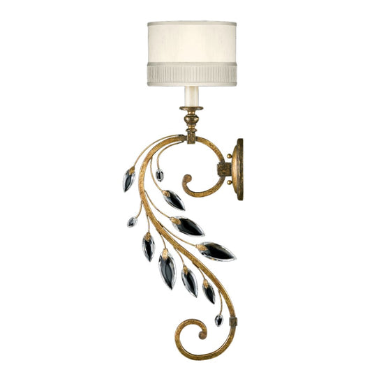 Fine Art Handcrafted Lighting Crystal Laurel Gold Single-Light Wall Sconce with Bold-Cut Stylized Crystal Leaves