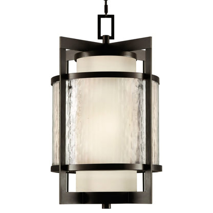 Fine Art Handcrafted Lighting Singapore Moderne Outdoor Two-Light Outdoor Pendant with Off-White Interior and Clear Textured Exterior Glass Shades