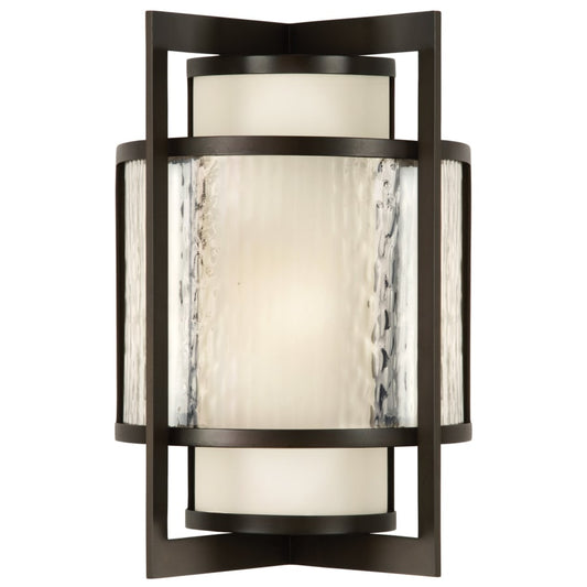 Fine Art Handcrafted Lighting Singapore Moderne Outdoor Two-Light Outdoor Wall Sconce with Off-White Interior and Clear Textured Exterior Glass Shades