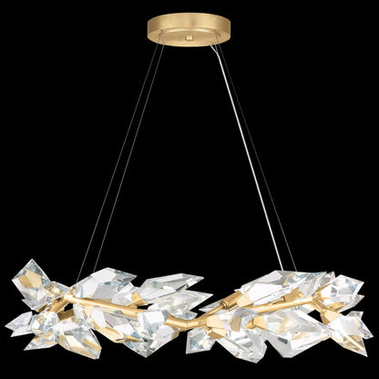 Fine Art Handcrafted Lighting Foret 34" Round Pendant with Hand-cut Faceted Crystal Leaves