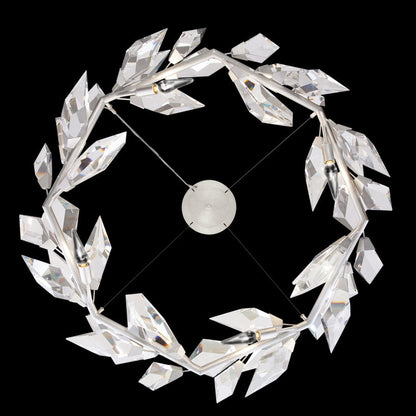 Fine Art Handcrafted Lighting Foret 34" Round Pendant with Hand-cut Faceted Crystal Leaves
