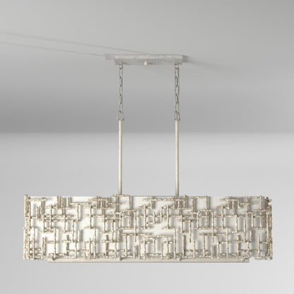 Fredrick Ramond Farrah 8 Light 48" Wide Linear Chandelier with a Linen Shade and Hand-Made Crosshatch Bars