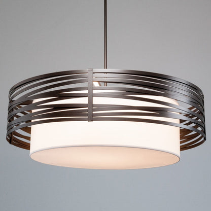 Hammerton Studio Tempest 8 Light 48" Wide Drum Chandelier - Medium (E26) with White Linen Inner and Finished to Match Metal Outer Shade