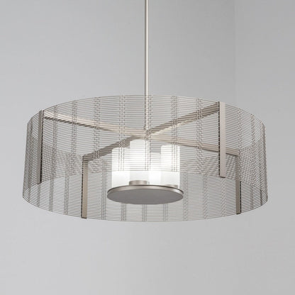 Hammerton Studio Downtown Mesh 4 Light 38" Wide Drum Chandelier - Medium (E26) with Frosted Glass Inner Shades and Finished to Match Outer Metal Shade