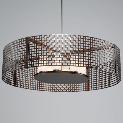 Hammerton Studio Tweed 8 Light 48" Wide Drum Chandelier - Medium (E26) with Frosted Glass Inner Shades and Finished to Match Outer Metal Shade