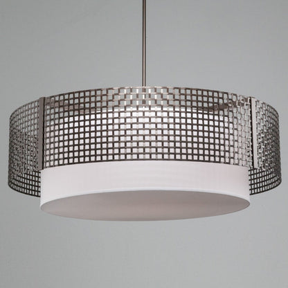 Hammerton Studio Tweed 8 Light 48" Wide Drum Chandelier - Medium (E26) with White Linen Inner and Finished to Match Metal Outer Shade