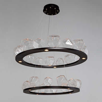 Hammerton Studio Gem 48" Wide 36 Light Hand Blown Glass LED 2 Tier Ring Chandelier