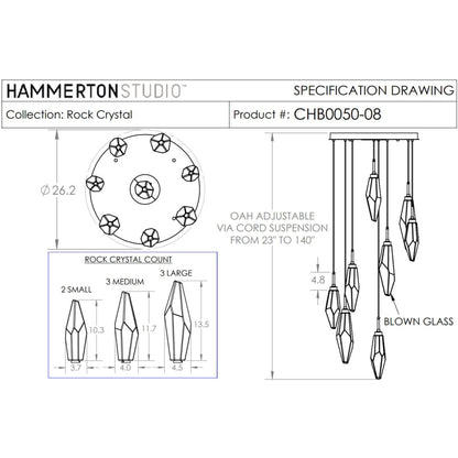 Hammerton Studio Rock Crystal 26" Wide 8 Light Hand Blown Glass Linear LED Pendant